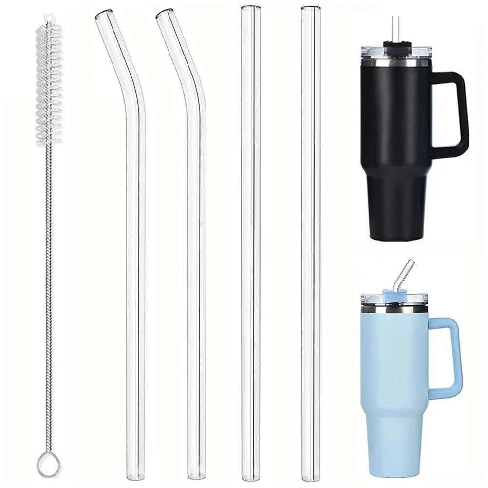 4-8pcs 12/7.8-inch straws for Stanley cups, suitable for 40-20 oz cups, reusable straws, and gift complimentary cleaning brushes