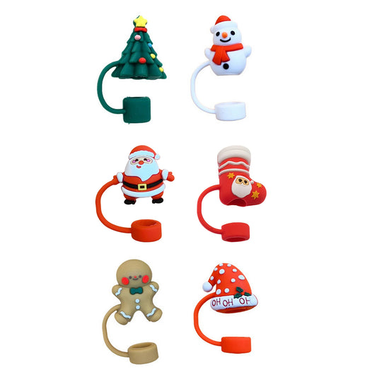 Christmas Element Straw Dust Cap Cute Santa Claus Tree Hat Cup Decoration Festive Atmosphere Insulated Cup Decors For Stanley