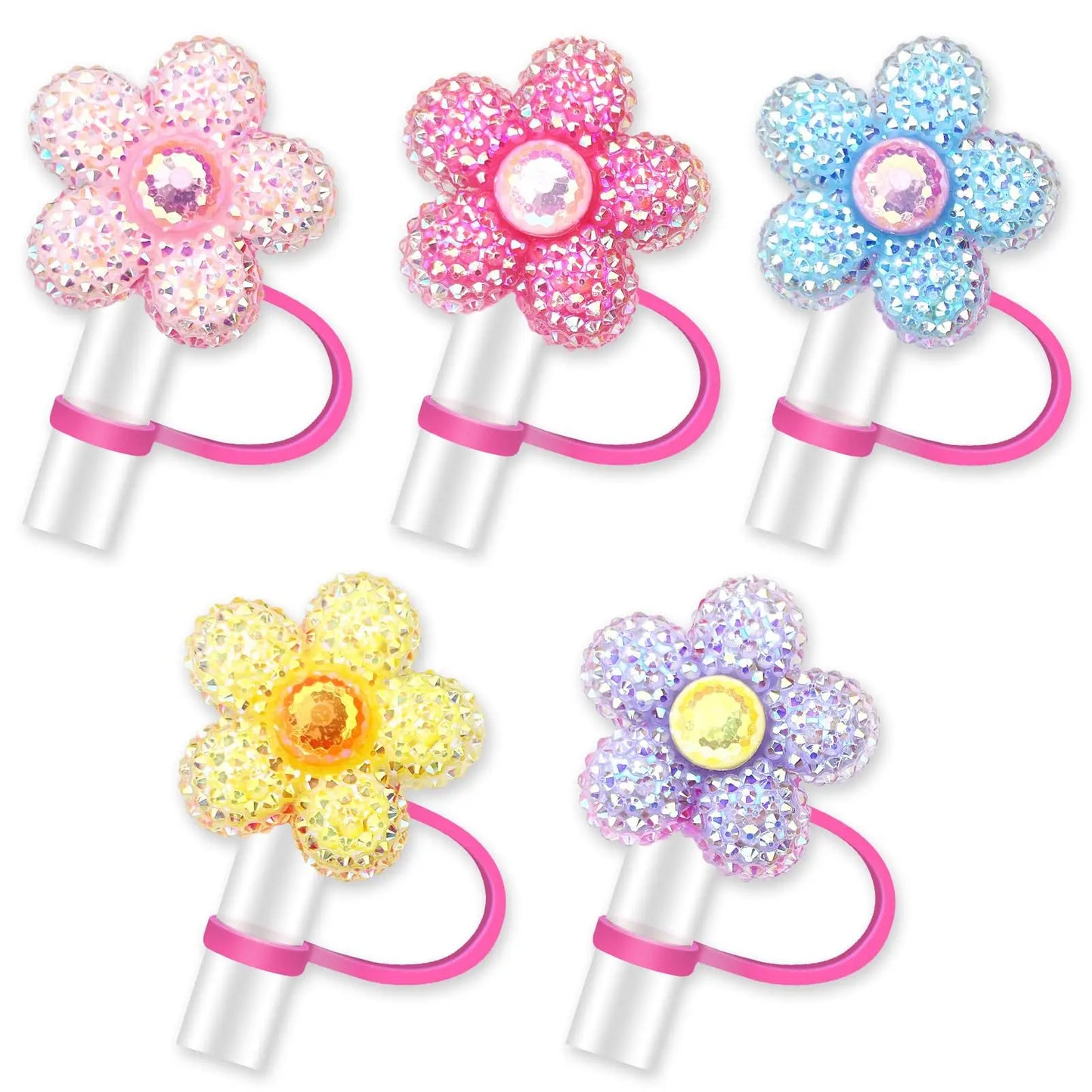 Cute Flower Bow Straw Covers Compatibility Stanley Tumbler 10mm Cups Accessories Kawaii Silicone Straw Toppers Protector Cap