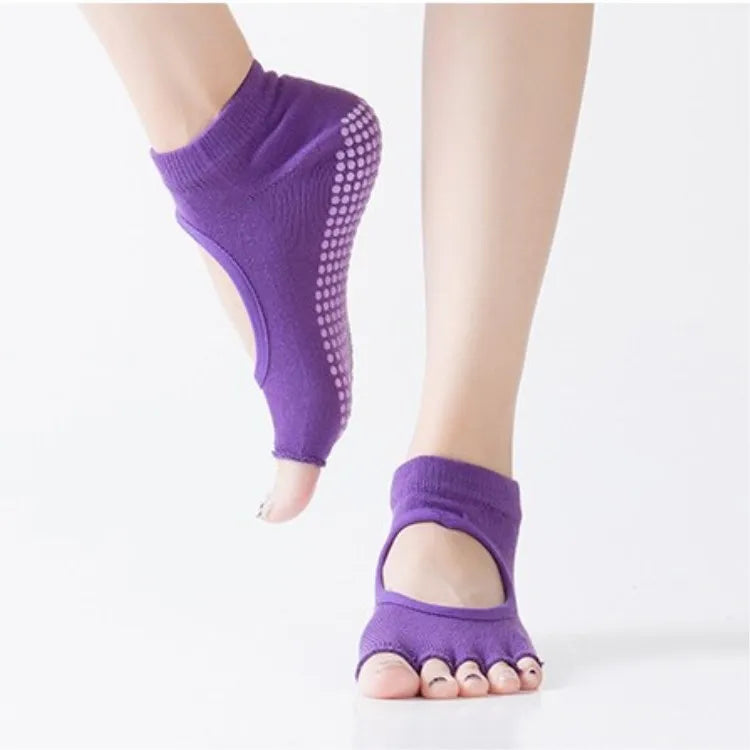 Yoga Socks for Women Sports Cotton Socks Non Slip Toeless Half Toe Socks for Ballet Pilates Barre Dance Gym Fitness