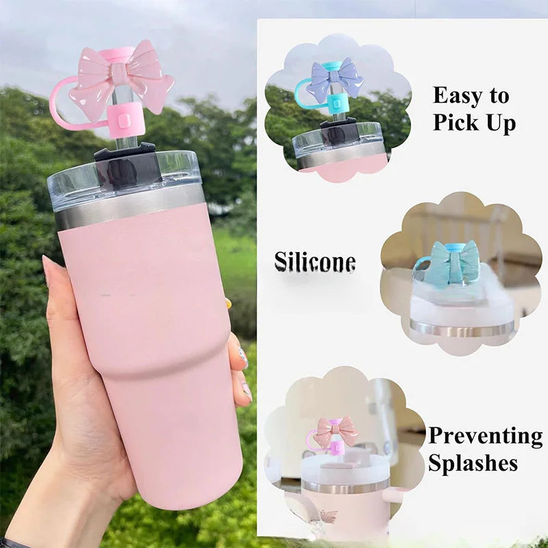 Cute Bow Straw Cup,8mm/10mm Silicone Reusable Suction Pipe Dust Plug Compatible for Stanley Cup Tumbler Straw Topper Accessories