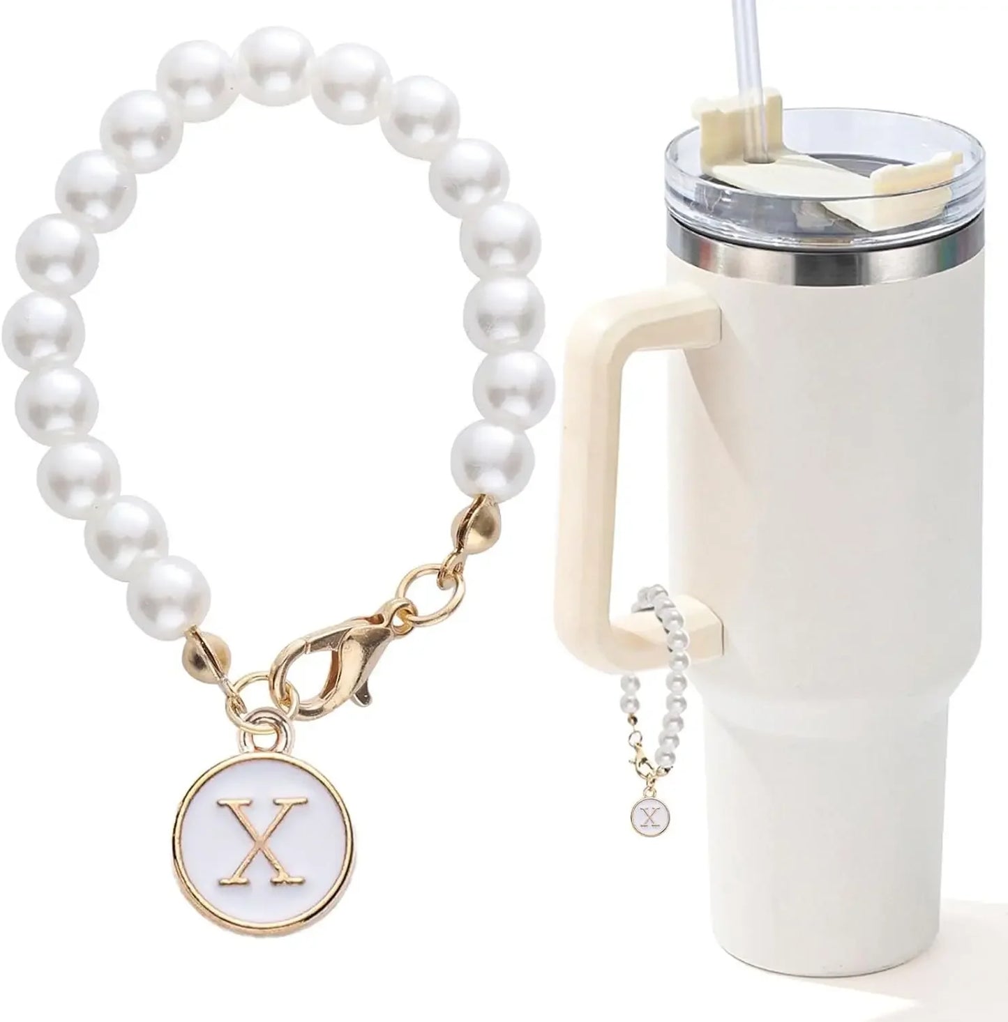 Letter Charm for Stanley Cup Pearl Chain Accessories for Handle Water Bottle Tumbler Personalized Initial Name ID Decorations