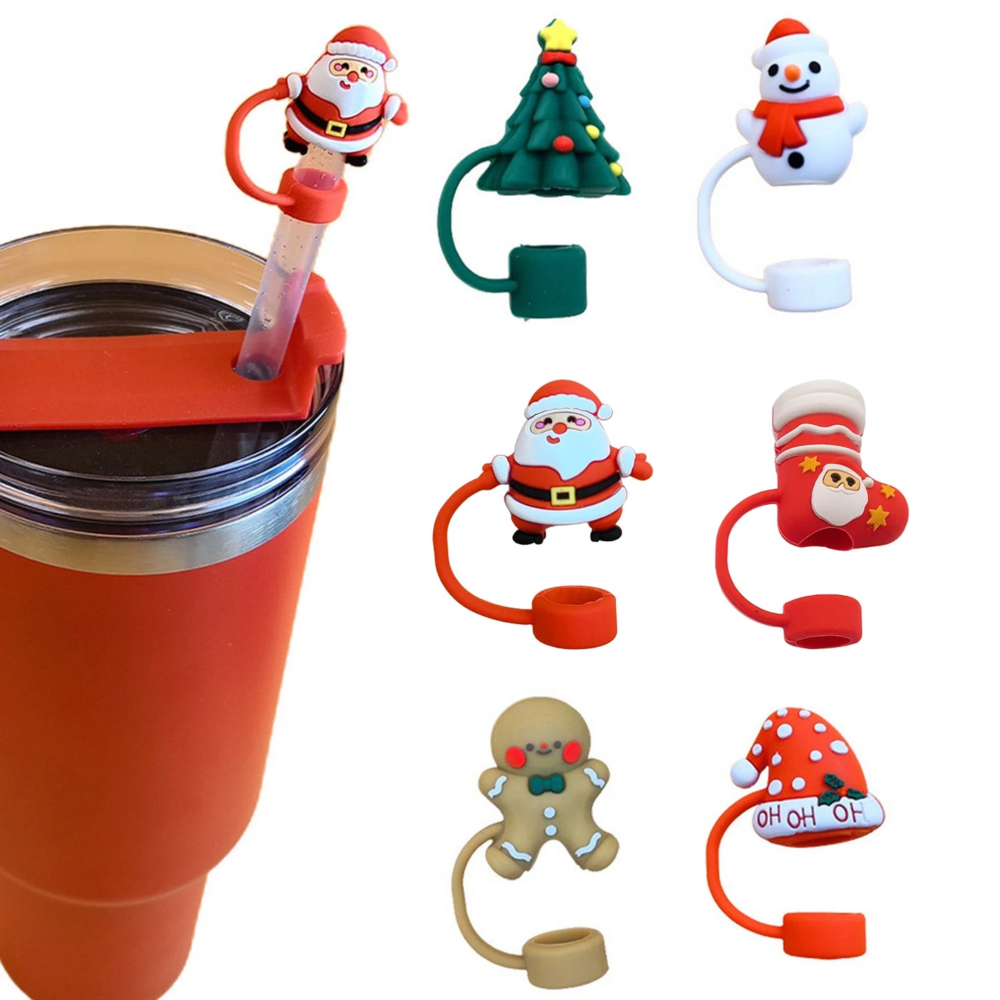 Christmas Element Straw Dust Cap Cute Santa Claus Tree Hat Cup Decoration Festive Atmosphere Insulated Cup Decors For Stanley