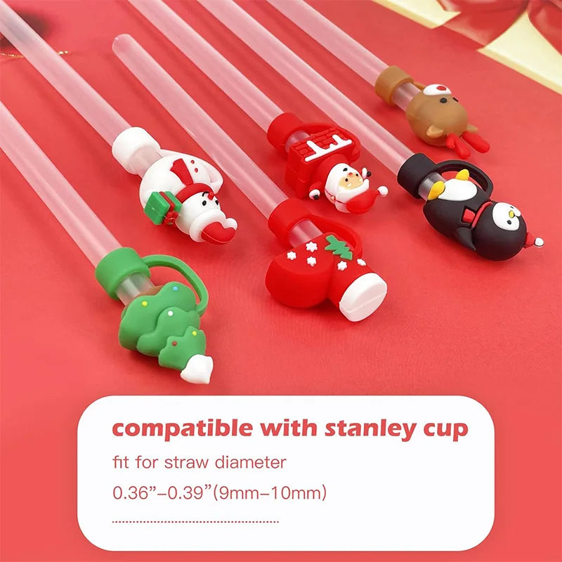 8 Colors 10mm Christmas Straw Covers Cap for Stanley Cup Tumblers Accessories, Reusable Straw Cap Stopper for Straws Tip Lids