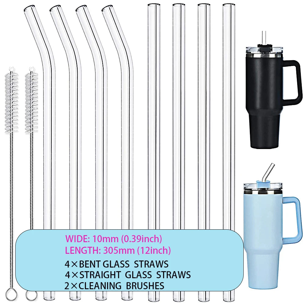 4-8pcs 12/7.8-inch straws for Stanley cups, suitable for 40-20 oz cups, reusable straws, and gift complimentary cleaning brushes