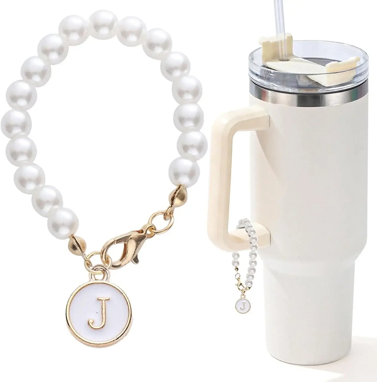 Letter Charm for Stanley Cup Pearl Chain Accessories for Handle Water Bottle Tumbler Personalized Initial Name ID Decorations