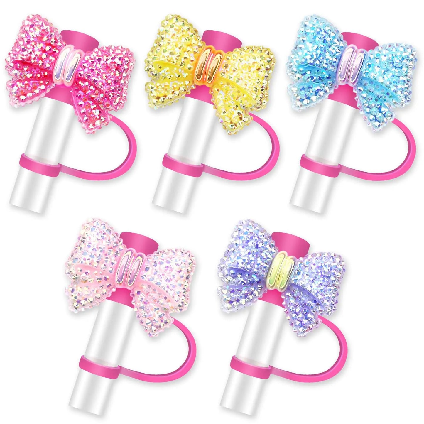 Cute Flower Bow Straw Covers Compatibility Stanley Tumbler 10mm Cups Accessories Kawaii Silicone Straw Toppers Protector Cap